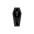 Vector isolated coffin. Halloween item icon. Casket silhouette