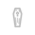 Vector isolated coffin. Halloween line art icon. Casket silhouette. Dia de los muertos symbol
