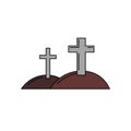 Vector isolated cross on the cemetery. Halloween flat icon. Hill with cross silhouette. Dia de los muertos symbol