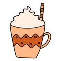 Vector isolated cup with cocoa and whipped cream