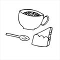 Vector isolated doodle element, tea party with cake, coloring book Royalty Free Stock Photo