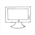 Vector isolated doodle element, tv, screen, watching movies, coloring book