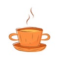 Vector isolated doodle illustration of a cup of hot coffee or tea on a saucer