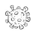 Vector isolated element, black and white coronavirus virus without background, hand-drawn Royalty Free Stock Photo