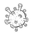 Vector isolated element, black and white coronavirus virus without background, hand-drawn Royalty Free Stock Photo