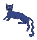 Vector isolated element, .blue cat. A recumbent cat. Hand drawn colored illustration. Design for card, print, logos, Royalty Free Stock Photo