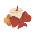 Vector isolated element. Candle with a red bow. Christmas tree toys. Decoration for Christmas. Color image on a white background. Royalty Free Stock Photo