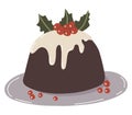 Vector isolated element. Christmas pudding. Christmas dish. Color image on a white background. The print is used for Royalty Free Stock Photo