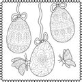 Vector illustration. Coloring Book for children and for adults. Easter. Butterflies. Spring. Easter eggs with a pattern.