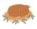 Vector isolated element. Gobbler for the holiday table. Christmas dish or thanksgiving. Color image on a white background. The Royalty Free Stock Photo