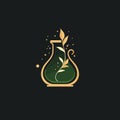 Vector isolated element. A minimalist logo with a potion and herbs. A glass jar. Herbs. Flowers. Mysticism. The print is Royalty Free Stock Photo
