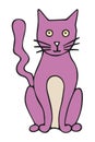 Vector isolated element, pink cat. The cat is sitting. Hand drawn colored illustration. Design for card, print, logos, Royalty Free Stock Photo