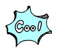 Vector isolated element of a speech bubble in the style of a comic book with a volume and the word COOL on a blue background. hand Royalty Free Stock Photo