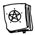 Vector isolated element of a witch book with a pentagram on the cover. hand drawn doodle style black line magic book Royalty Free Stock Photo