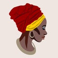 Vector isolated female profile. Portrait of beautiful african woman. Royalty Free Stock Photo