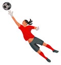 Asian women\'s football girl goalkeeper jumping and catching the ball