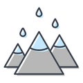 Vector isolated flat icon of mountains with precipitation, water cycle and ecology concept. Royalty Free Stock Photo