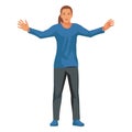 Vector isolated figure of a women's handball girl goalkeeper in a blue uniform who stands straight and spreads her arms