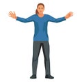 Vector isolated figure of a women's handball girl goalkeeper in a blue uniform who stands straight and spreads her arms