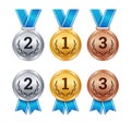 Vector isolated gold, silver and bronze medals, champion prizes, Royalty Free Stock Photo