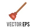 Vector isolated gradient red toilet plunger icon with a wooden handle, red flange, cup Royalty Free Stock Photo