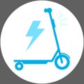 Vector isolated icon of an electric scooter and lightning on a white background. An image of a modern two-wheeled transport. Royalty Free Stock Photo