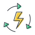 Vector isolated icon of lightning, the concept of recycling and careful use of energy.