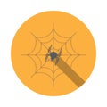 Vector isolated icon of spider on the spidernet with shadow for Halloween. Royalty Free Stock Photo