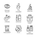 Vector isolated icons of health theme in outline style Royalty Free Stock Photo