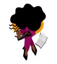 Vector isolated illustration of black woman sitting gross-legged on the ground with glasses in hands and book near her. Top view Royalty Free Stock Photo