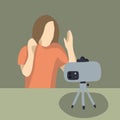 Illustration of blogger girl recording video.