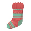 Vector isolated illustration of cartoon Christmas knitted wool sock with pattern