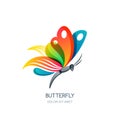 Vector isolated illustration of colorful abstract butterfly. Creative logo design element.