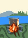 Vector isolated illustration of cooking food on fire.
