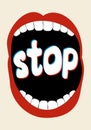 Vector isolated illustration of crying mouth. Stop.