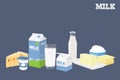 Vector Isolated Illustration of Different Milk and Dairy Products