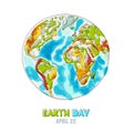 Vector isolated illustration of Earth planet. Happy Earth day card. Environmental, ecology, nature protection concept