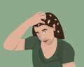 Vector isolated illustration of girl scratching from lice bite.