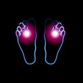 Vector isolated illustration of human feet with neon effect. Royalty Free Stock Photo