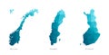 Vector isolated illustration icon with simplified blue maps of north european states - Norway, Finland, Sweden. Polygonal style