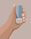 Vector isolated illustration of inhaler in hand. Help with asthma