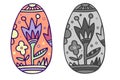 Vector isolated illustration of lined silhouette of ornamental easter egg Royalty Free Stock Photo