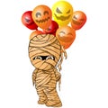 Vector isolated illustration of a merry mummy for Halloween with balloons Royalty Free Stock Photo
