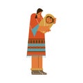Vector isolated illustration of Native American, Indian tribal young woman holding baby in traditional ethnic costume Royalty Free Stock Photo
