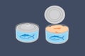 Vector Isolated Illustration of an Open Tuna Can and a Closed One Royalty Free Stock Photo