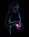 Vector isolated illustration of a pregnant woman. Contour drawing of a pregnant girl with a neon effect Royalty Free Stock Photo