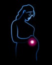 Vector isolated illustration of a pregnant woman. Contour drawing of a pregnant girl with a neon effect Royalty Free Stock Photo