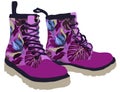Purple travel boots decorated with floral drawing.