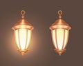 Vector isolated illustration realistic hanging copper lantern on brown background