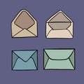 Vector isolated illustration of a set of open and closed envelopes. Royalty Free Stock Photo